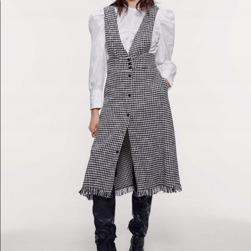 NWT ZARA MIDI TWEED PINAFORE DRESS WITH BUTTONS